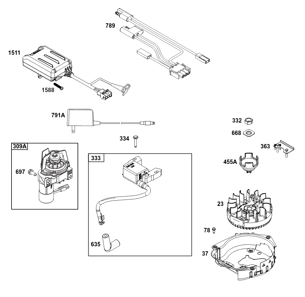 Flywheel, Ignition, And Starter Group Diagram and Parts List for 09P70B-0284-H5 020000 - 09Z999 Briggs and Stratton Engine